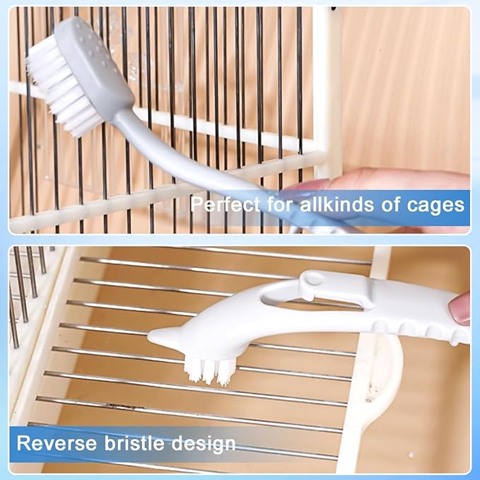 Bird Cage Cleaning Brush with Long Ergonomic Handle - Durable Bristlesfor Cleaning Parrot Cages, Kennels, and Perches,Removes Poop and Keeps Bird Cages Fresh,Essential Bird Cage Accessory（3Pcs）