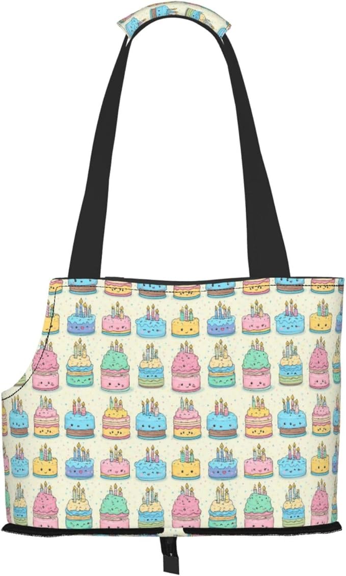 Birthday Cake (4) Print Foldable Pet Tote Bag, Shoulder Carrier for Small Dogs and Cats