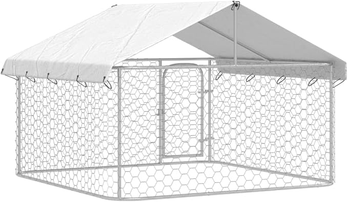 vidaXL Outdoor Dog Kennel, Dog Pen Kennel Playpen House with Roof, Heavy Duty Dog Crate Outdoor Metal Pet Animal Cage Fence for Yard