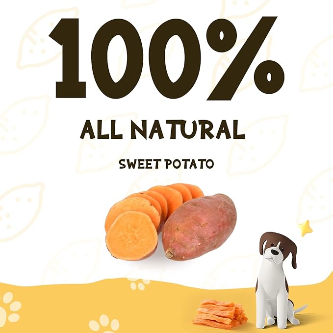 Dog Treats Chews, Sweet Potato Strips, Gluten & Grain Free Dog Snacks for Training Rewards 10.6 oz