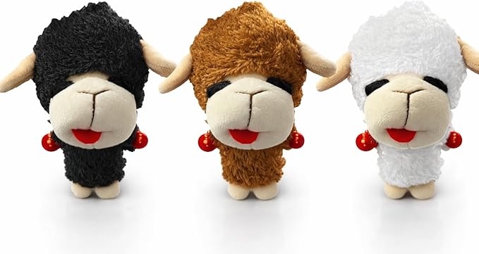 Multipet Knobby Noggins Lamb Chop Dog Toys | Lambchop Knobby Noggins Pet Toy | Squeaky Dog Toy Plush | 3 Pack (Black + Brown + White) (5")