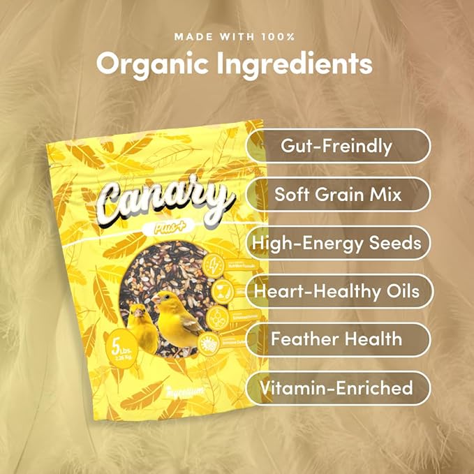Mycelium Canary Plus Bird Seed (5 LB Bag) | High-Fat, Vitamin-Enriched Canary Food for Energy, Immune Defense & Feather Health | Organic Seed Blend for Small Pet Birds | Non-GMO & Made in USA