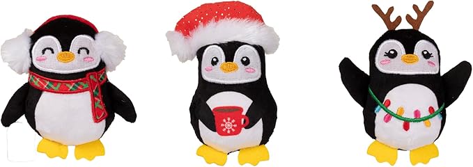 Fringe Studio Pet Toy, Waddle Squad Penguins Plush Dog Toy 3 Piece Set, PetShop Collection (662195)