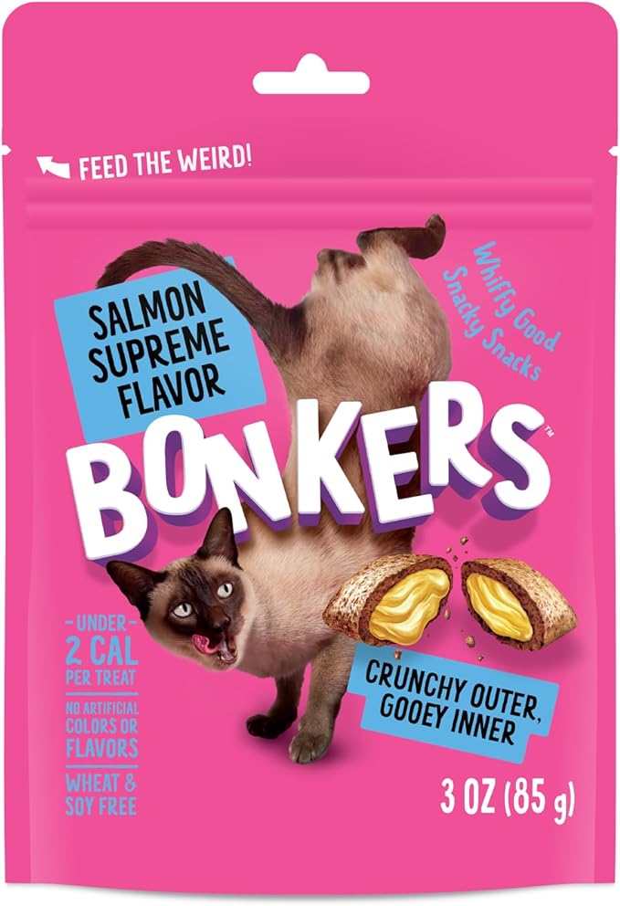 Bonkers Cat Treats Salmon Supreme Flavor 3 OZ / 85 G (7 Pack), Cat Treats, Treats for Training, for All Breeds and Ages, Food Topper, Resealable Pouch