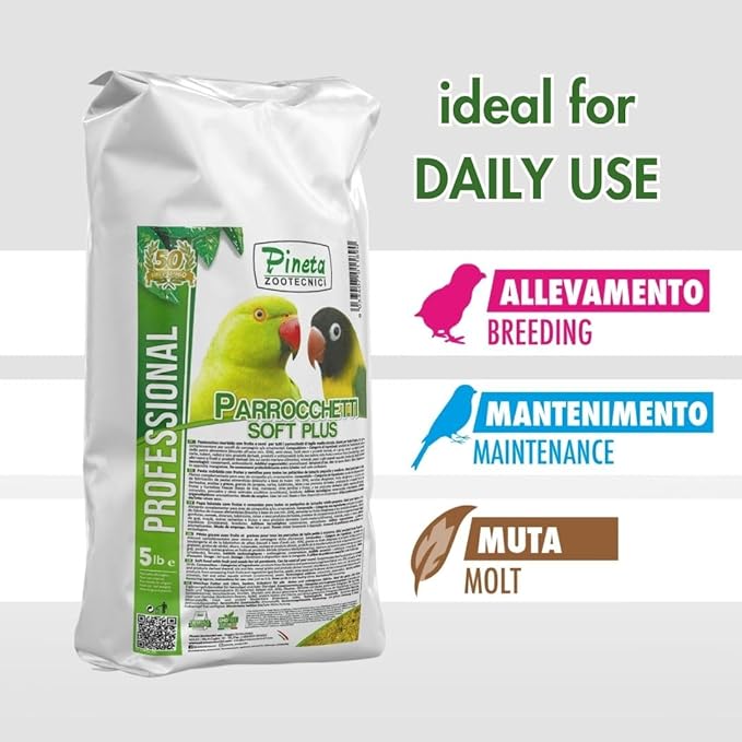 Pineta Parrochetti SoftPlus 5Lb - Breeding Paste for Parrots, Lovebirds, Cockatiels, Rosellas – Nutrient-Rich Fruit & Berry Food – Ideal for Growth, Molting, and Reproduction