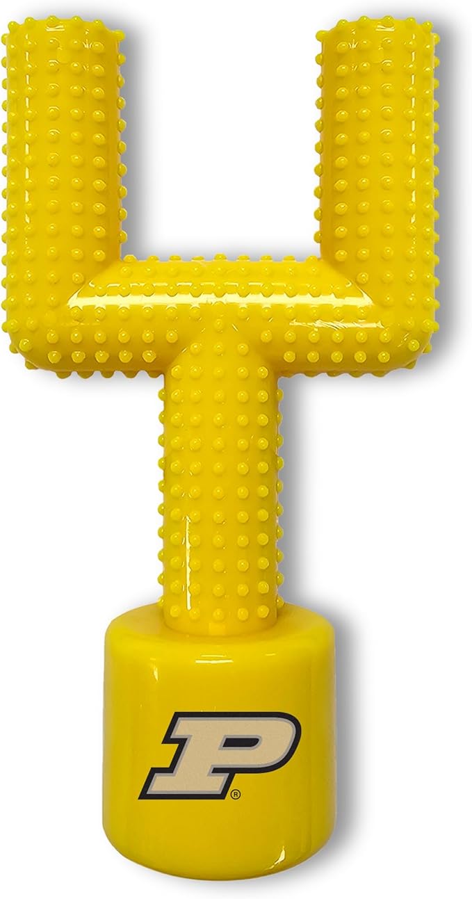 NCAA Purdue Boilermakers Mega-Chew Hard Nylon Bacon-Flavored Dog Bone Football Goal-Post Chew Toy. Interactive, Tasty & Fun Dog Chew Toy. Indestructible, Strong, Tough & Durable Pet Chew Toys