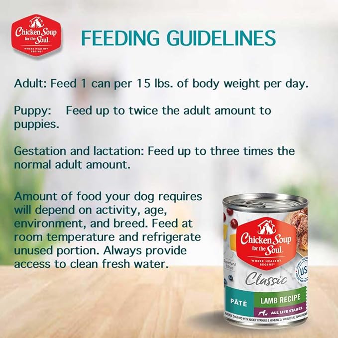 Chicken Soup for the Soul All Natural Premium Adult Wet Dog Food, Real Meat First Ingredient, No By-Products, Artificial Colors, Flavors or Preservatives, Lamb Pate, 13oz (Pack of 12)