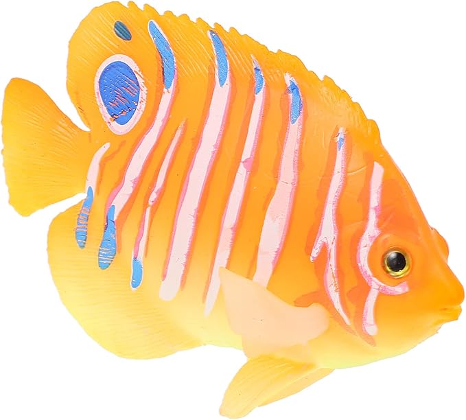 Ipetboom Silicone Artificial Angelfish Aquarium Fish Tank Decoration Floating Simulation Fish Ornament for Tropical Aquatic Landscaping 3.5X2.6X1.2 Inch