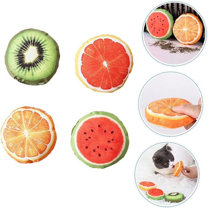 4Pcs Fruit-Shaped Catnip with Bell for Kittens Interactive Chew for Indoor Cats Adorable Cat Teething to Stimulate Curiosity and Strengthen Pet Bonding