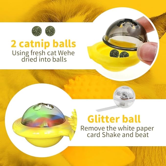 Interactive Windmill Cat Toys with Catnip, 2024 Funny Cat Toys for Indoor Cats Kitten Toys with LED Light Ball, Suction Cup Wall Mount Cat Spinner with Rotatable Toy Ball for Cat(Blue)