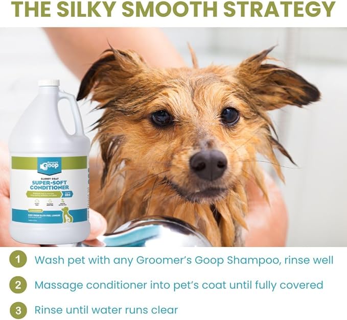 Groomer’s Goop Glossy Coat Super-Soft Conditioner – Deep Moisture Formula Softens & Detangles Dog & Cat Coats, Soothes Dry Skin, Natural Ingredients, Dye-Free – 1 Gallon