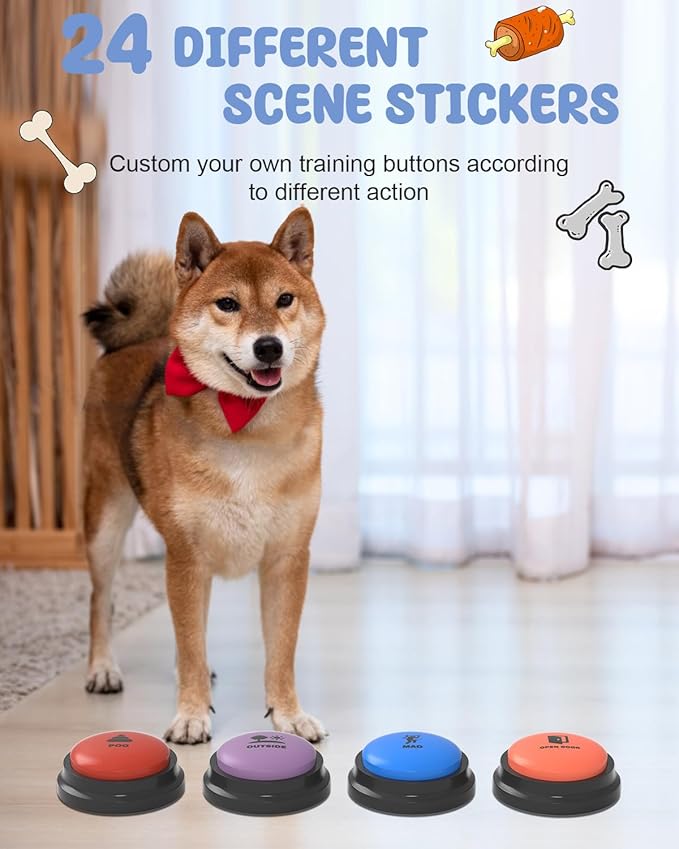 Acools Dog Buttons for Communication, 8 Dog Talking Button Set, 30s Recordable Voice Pet Buzzer Training Buttons, Speaking Button for Dogs with Anti-Slip Dog Buttons Talk Mat and 24 Scene Stickers