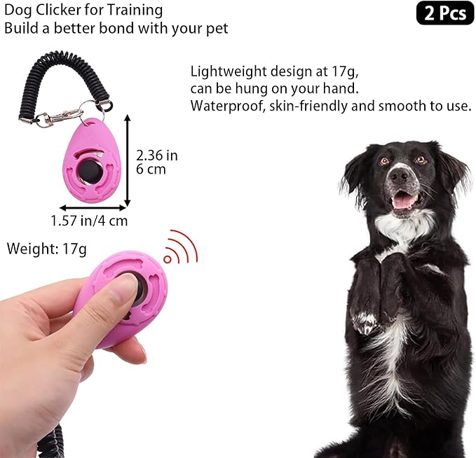2Pcs Pink Dog Clicker for Training Easy to Use with Button Dog Training Accessories Strong and Long-Lasting, Training and Behavior Aids