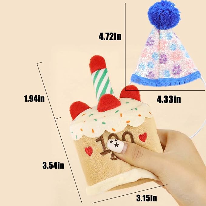 Cat Birthday Toy Kitten Cake with Birthday Hat Puppy Dog Plush Gift for Small Medium Pet (100 Day)
