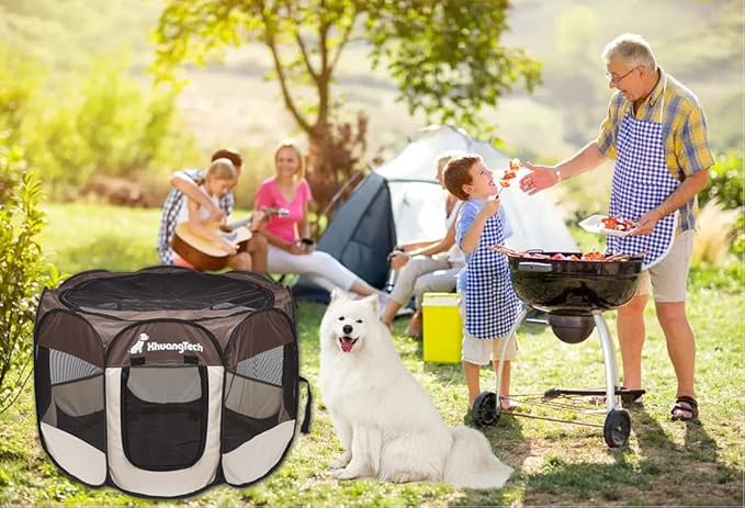 Foldable Pet Dog Playpen, Pop Up Portable Cat Playpen, Indoor/Outdoor for Kitten Puppy Play Pen, Cats Crate Cage Tent with Carrying Bag, 600D Oxford (Coffee + Beige, Small (26"x26"x18"), 8)