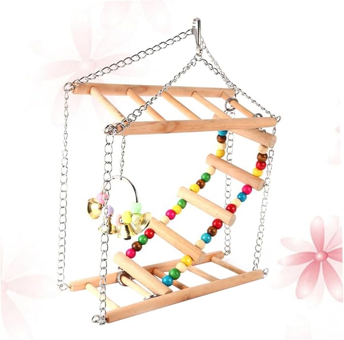 Milisten Wooden Parrot Ladder Swing with Iron Chain PET Hanging Toy for Parrots Hamsters and Small Birds Climbing Accessories for Bird Cages Enriching Plaything for Interactive Play