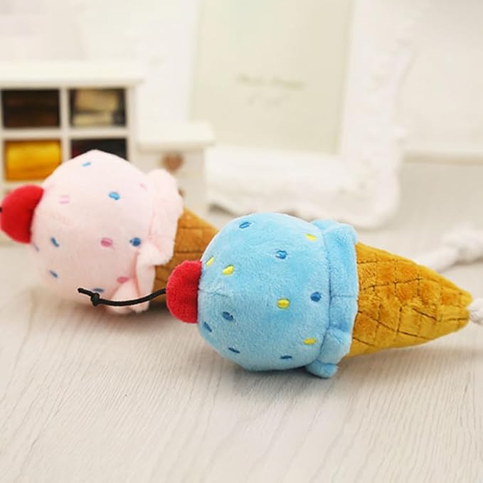 1pc Brown Blue Ice Cream Dog Squeaky Toys,Cute Puppy Chew Toys with Ropes,Add Interactive Dog Plush Toy for Small to Medium Dogs and Cats Pet Supplies,Toys