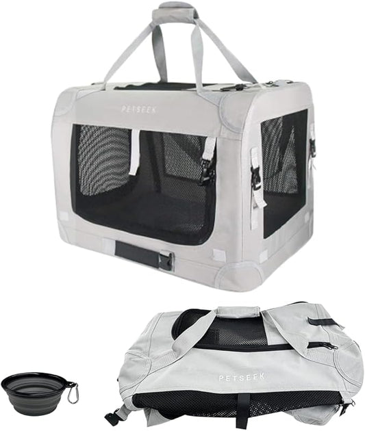Extra Large Cat Carrier Soft Sided, Portable Small Dog Carrier for 2 Cats, 24"x16.5"x16" Car Travel Folding Comfortable Design, Grey with Another Cover