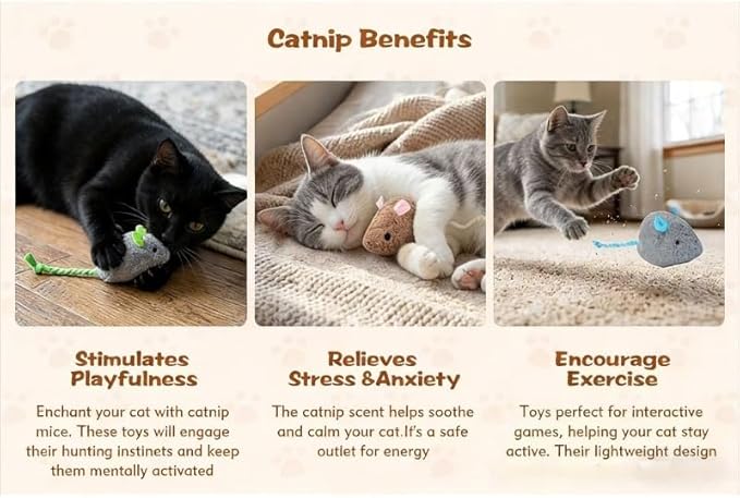 4 Pack Colorful Plush Cat Toys Fluffy Mouse-Shaped Toys Soft Cat Plush Toys with Mint Flavor for Cats Highly Realistic Interactive Cat Toys Available in 4