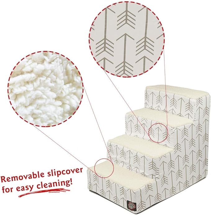 Majestic Pet Portable Pet Stairs | Soft Sherpa Steps Foam Feeling | Steps for Dogs & Cats | Dog & Cat Ramp | Indoor Only | Max Weight: up to 250 Lbs, 4 Step, Arrow White/Neutral Tan