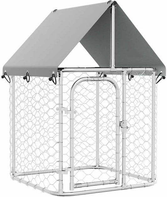 vidaXL Outdoor Dog Kennel with Roof, Dog Pen Pet Crate Kennel Cage with Lockable Door, Dog Playpen House Outdoor Metal Dog Fence for Yard