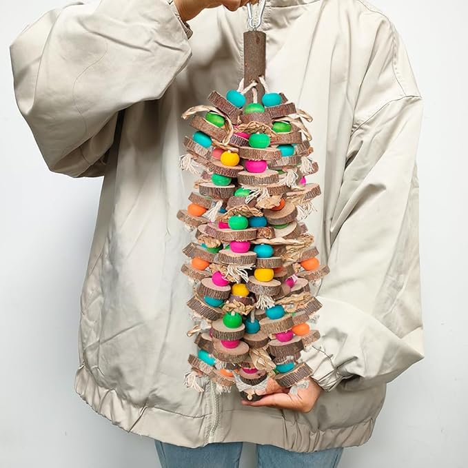Extra Large Bird Parrot Toys- 19.7 inch Multicolored Natural Wooden Block Parrot Chewing Toy Suggested for Macaws cokatoos, African Grey and a Variety of Amazon Parrots. (Large Size)