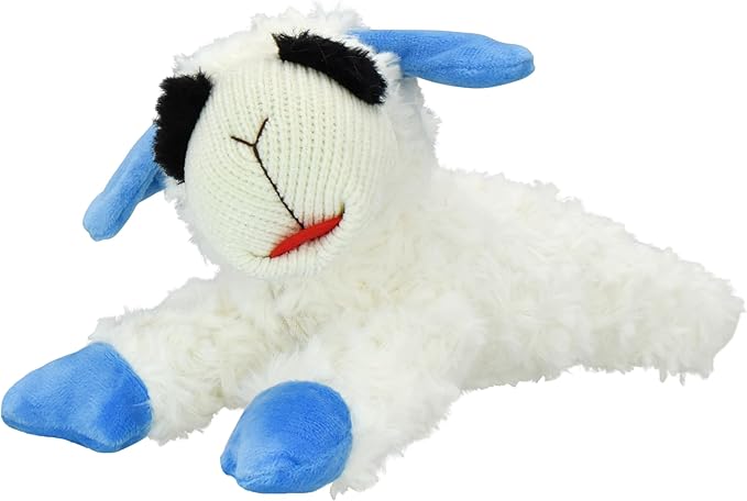 Multipet Lamb Chop Dog Plush Toy - Squeaky Toy for All Dogs - Durable Oxford Lining - Stuffed Animal for Cuddling & Playing (10.5", Blue Paws)