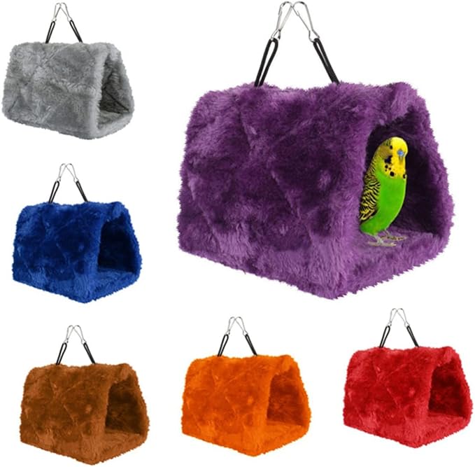 POPETPOP Plush Triangle Parrot Hammock Cozy Snuggle Cave for Parakeets Lovebirds Small Birds Warm Hanging Bed Hideaway Hooks for Bird Cages