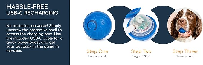 ZoomieBall Interactive Dog Ball Toy - Automatic Rolling & Bouncing, 3 Speed Modes, LED Lights, USB-C Rechargeable, Motion Activated Pet Toy (Orange)