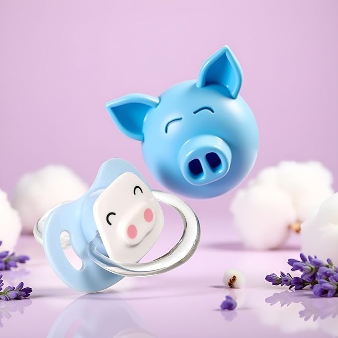 Pet Silicone Calming Pacifier, Dog Pacifiers for Small Dogs, Kitten Pacifiers, Puppy Teething Toys and Cat Chew Toys, Essential Pet Supplies, Puppy Essentials and Kitten Supplies (Blue Pig)