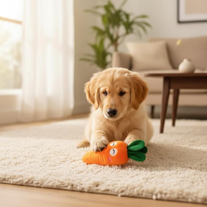 4 Pcs Soft Dog Toys Cute Carrot Plush Chew Squeaker Plush Dog and Cat Toys with Multi-Squeaks Sound Pet Puppy Supplies Funny Squeak