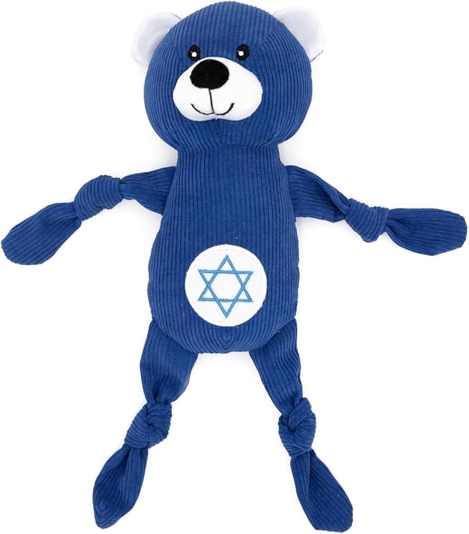 ZippyPaws Hanukkah Dog Toy, Corduroy Cuddlerz Star of David Bear - Interactive Plush Squeaky Toy for Small & Medium Dogs & Puppies, Stuffed Jewish Holiday Dog Toy Gifts