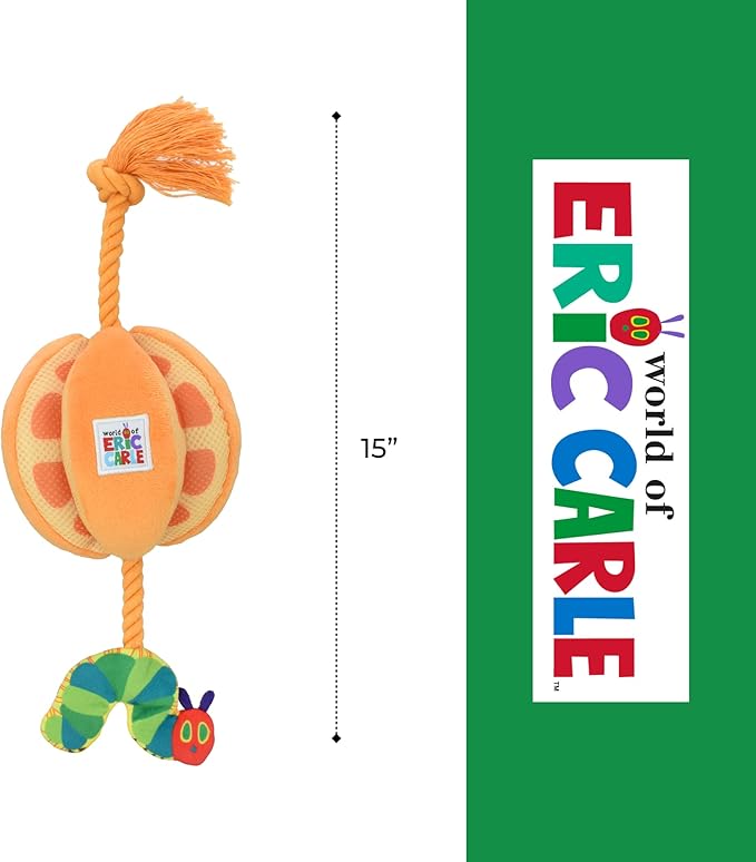 Multipet Eric Carle Very Hungry Caterpillar Plush Orange with Rope Dog Toy