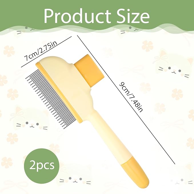 2 Pack Self-Cleaning Pet Comb for Dogs & Cats, Reusable Cat Grooming Brush Dog Shedding Brush Pet Hair Brushes Cats Fur Combs with Long Short Stainless Steel Metal Teeth for Indoor Dog Deshedding