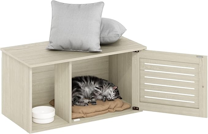 Furinno Peli Farmhouse Hidden Cat Litter Box with Divider, White Wash