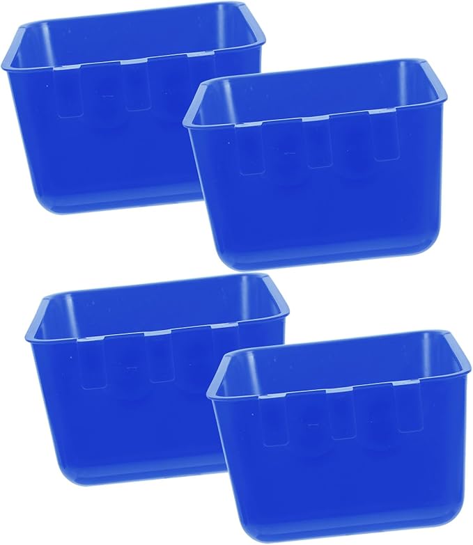 Abaodam 4pcs Hanging Bird Cage Feeding Cups for Rabbit and PET Water Bowl Sturdy 12.5x9.5x6CM Blue Food and Water Dishes for Parrots Roosters and Poultry
