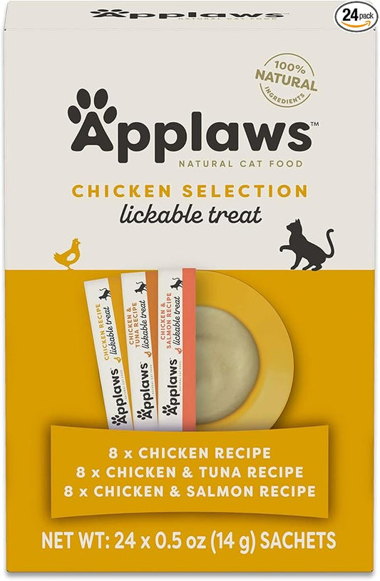 Applaws Lickable Cat Treats, Natural Grain-Free Purée, Made with Limited and Natural Ingredients, No Artificial Additives, Chicken Squeeze Up Cat Treats (24 x 0.5 oz Sachets)