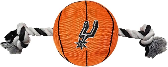 NBA SAN ANTONIO SPURS Basketball Toy. - Tough Nylon Pet Toy with Tug Ropes & inner Squeaker