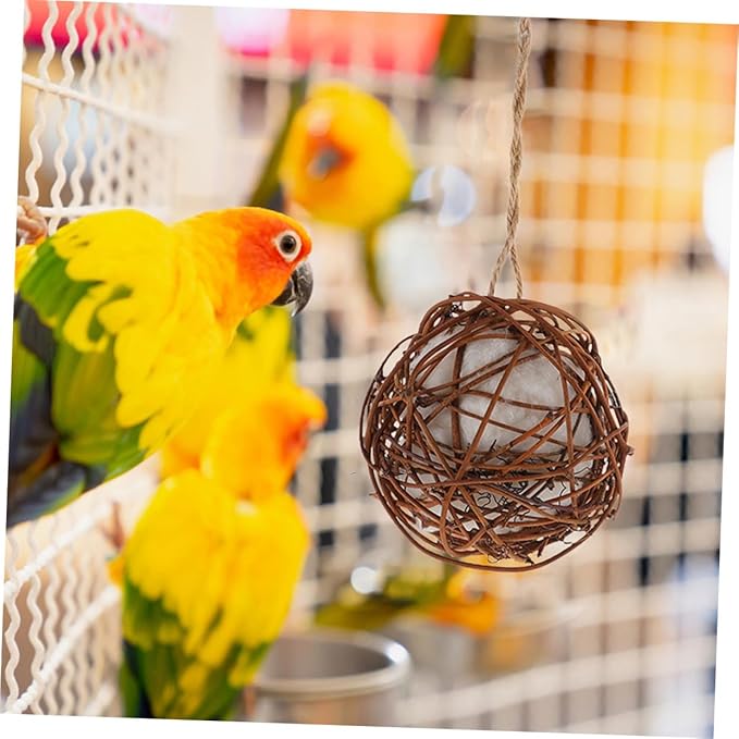TOYANDONA 6pcs Natural Rattan Parrot Chewing for Small Birds Hanging Cage Accessories for Parakeets Cockatiels Enhancing Activity with Cotton Safe Bird