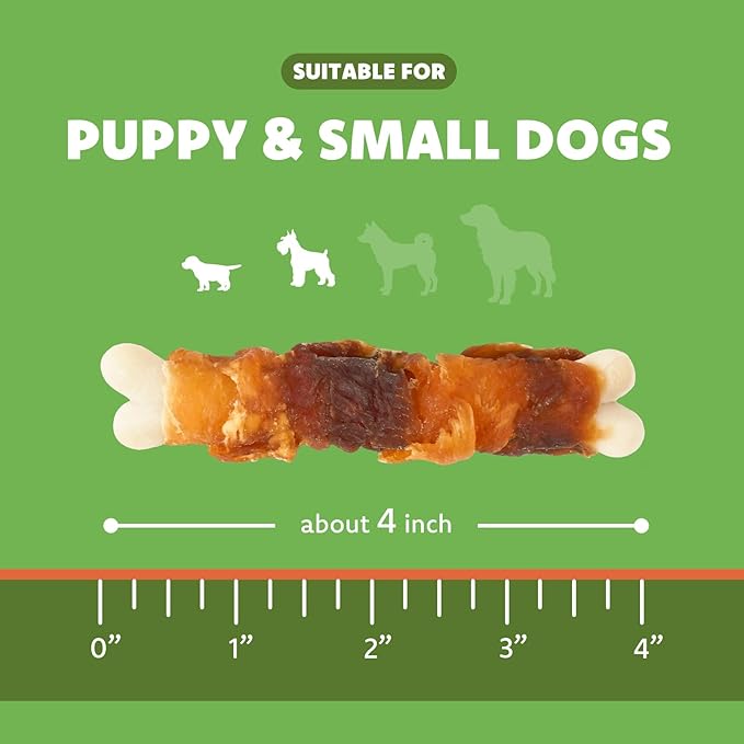 MON2SUN Double Flavor Dog Treats, 4 Inch Chicken and Duck Wrapped Calcium Bones, Rawhide Free Chews for Small Dogs, Teeth Cleaning Bones, 10.58 oz (15 Count-Pack of 1)