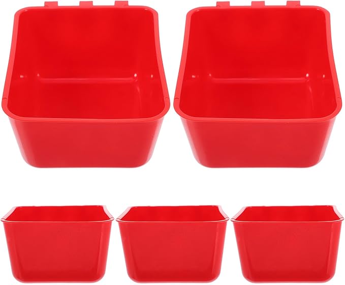 Yardwe 6pcs Hanging Bird Cage Feeding Cups and Water Bowls for Parrots, Chickens, Pigeons, and Small Animals – Red Plastic Poultry Coop Feeder Bowls for Birds and Rabbits