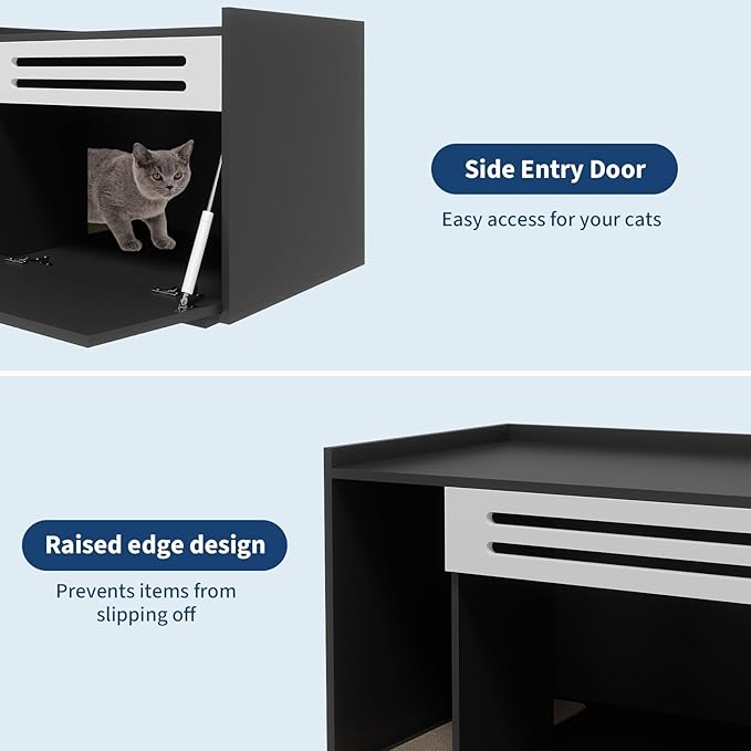 Garvee Cat Litter Box Enclosure Furniture Wooden Hidden Litter Box Cabinet Dog Proof Cat Washroom Kitty House with Vent Door