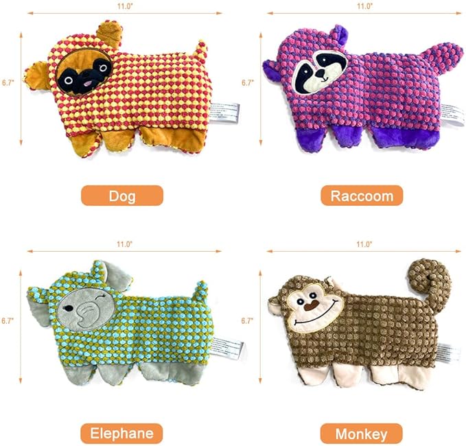 Cute No Stuffing Dog Toy for Small, Medium Breeds, Fun for Indoor Puppies with Soft Squeaker and Crinkle Paper, No Mess Chew and Play (4 Pack)