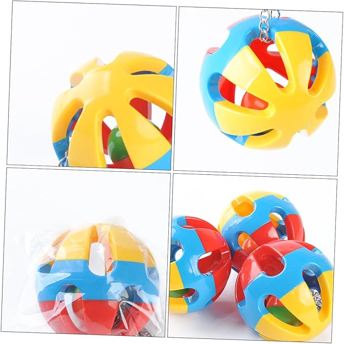 DOITOOL 2pcs Tricolor Hanging Parrot Balls 8cm Diameter Plastic Chewing Plaything for Pet Birds Cage Accessories
