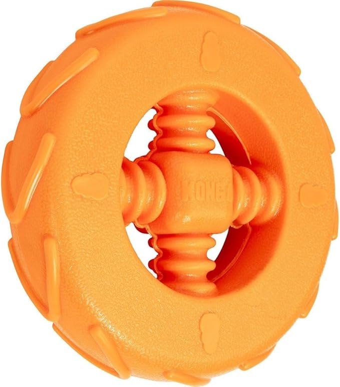 KONG Squeakz Dog Toy – Durable Rubber Fetch & Chew Toy with Squeakers, Interactive Enrichment Toy for Active Dogs (Wheel, Large)