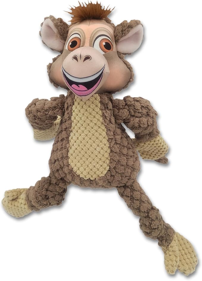 Happy Tails Monkey Dog Toy - Medium to Large Dogs, Durable Polyester, Squeaky, Reinforced Stitching, Interactive Play and Chewing