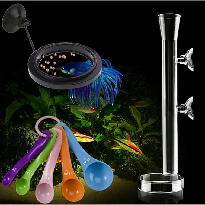 Fish Feeding Ring, Shrimp Feeding Dish, and Feed Measuring Spoon - Ideal Betta Fish Toys and Aquarium Accessories with Coral Feeder and Shrimp Tube
