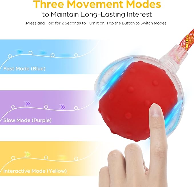 Interactive Cat Toys Ball, Automatic Moving Cats Toy with Elastic Mesh Bell Tail, Rechargeable Cat Ball for Bored Indoor Adult Cats, Energetic-cat (Red)