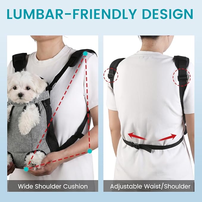 Dog Backpack Carrier, Front Pocket for Essentials, Legs Out Carrying Sling Travel Bag for Small Medium Dogs 4-7 Lbs, Soft Wearable Puppy Chest Carry Backpacks for Walking/Hiking/Camping/Traveling