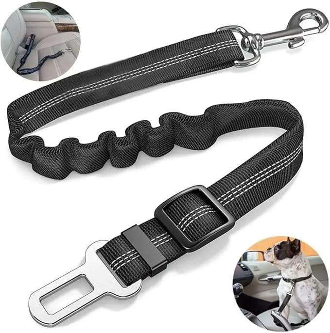 PETSPLAZA Dog Seat Belt, Retractable Dog Car Harness Adjustable Dog Seat Belt for Vehicle Nylon Pet Safety Seat Belts Heavy Duty & Elastic (Black)